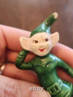 Vtg Christmas Pixie Elf lotJapan bell laying down kneeling red green blue decor