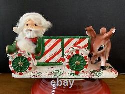 Vtg Christmas Santa & Deer Napco Candy Dish Planter Japan Mid Century Rare C10