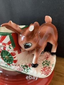 Vtg Christmas Santa & Deer Napco Candy Dish Planter Japan Mid Century Rare C10