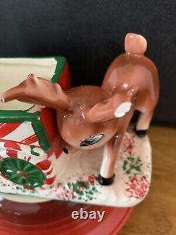 Vtg Christmas Santa & Deer Napco Candy Dish Planter Japan Mid Century Rare C10