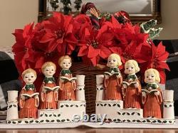 Vtg Christmas Ucagco Figurines Choir Flocked Robes Girls & Boys Decor-RARE SET