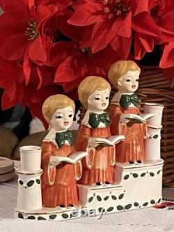 Vtg Christmas Ucagco Figurines Choir Flocked Robes Girls & Boys Decor-RARE SET