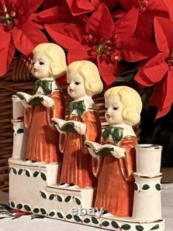 Vtg Christmas Ucagco Figurines Choir Flocked Robes Girls & Boys Decor-RARE SET