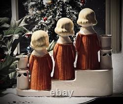 Vtg Christmas Ucagco Figurines Choir Flocked Robes Girls & Boys Decor-RARE SET