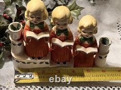 Vtg Christmas Ucagco Figurines Choir Flocked Robes Girls & Boys Decor-RARE SET