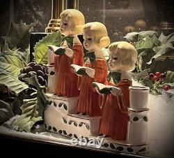 Vtg Christmas Ucagco Figurines Choir Flocked Robes Girls & Boys Decor-RARE SET