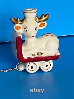 Vtg Commodore Christmas Chained NOEL Train Santa Deer Figurine Japan Napco withBOX