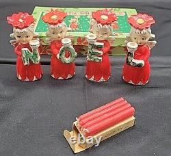 Vtg Commodore Poinsettia NOEL Angels Candle Holder Set Box Candles Japan