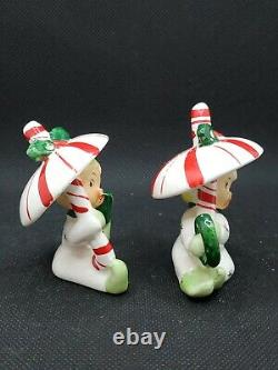 Vtg Extremely RARE Napco Christmas Elf NOEL Pixies under Candycain Umbrella