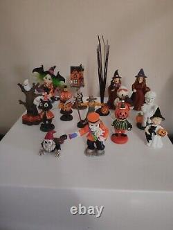 Vtg Halloween Lot Of 15 Small Figurines Witches Pumpkins Ghosts Black Cats