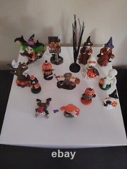 Vtg Halloween Lot Of 15 Small Figurines Witches Pumpkins Ghosts Black Cats