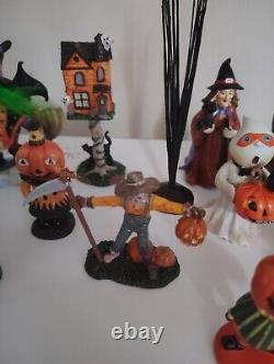 Vtg Halloween Lot Of 15 Small Figurines Witches Pumpkins Ghosts Black Cats