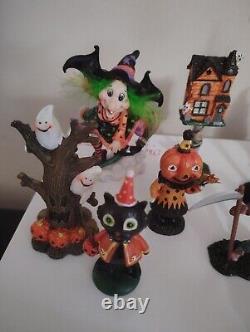 Vtg Halloween Lot Of 15 Small Figurines Witches Pumpkins Ghosts Black Cats