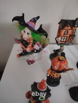 Vtg Halloween Lot Of 15 Small Figurines Witches Pumpkins Ghosts Black Cats