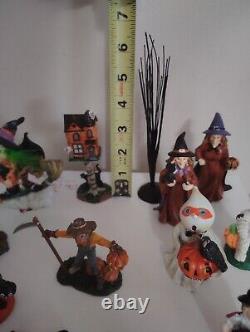 Vtg Halloween Lot Of 15 Small Figurines Witches Pumpkins Ghosts Black Cats