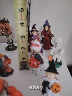 Vtg Halloween Lot Of 15 Small Figurines Witches Pumpkins Ghosts Black Cats