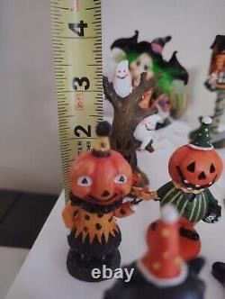 Vtg Halloween Lot Of 15 Small Figurines Witches Pumpkins Ghosts Black Cats