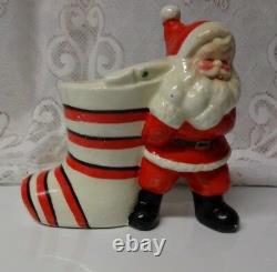 Vtg Japan Christmas Santa Stocking Porcelain Planter Candy Jar Holder Figure