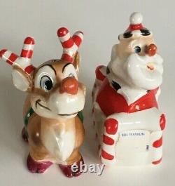 Vtg Kreiss Candy Cane Antler Reindeer Santa Sleigh Salt Pepper Shaker Set Xmas