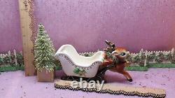 Vtg Lefton Christmas REINDEER Holly Berry Sleigh Gold Jingle Bell Frosted Tree