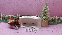 Vtg Lefton Christmas REINDEER Holly Berry Sleigh Gold Jingle Bell Frosted Tree