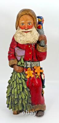 Vtg Leo Smith Large Folk Art Santa Claus Figurine Holding Tree Sack Cookies #547