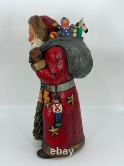 Vtg Leo Smith Large Folk Art Santa Claus Figurine Holding Tree Sack Cookies #547