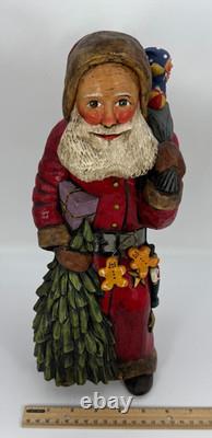 Vtg Leo Smith Large Folk Art Santa Claus Figurine Holding Tree Sack Cookies #547