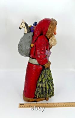 Vtg Leo Smith Large Folk Art Santa Claus Figurine Holding Tree Sack Cookies #547