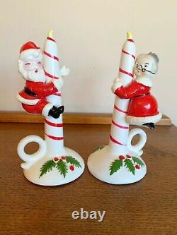 Vtg Lipper Mann ceramic Christmas candles with Santa & Mrs Claus salt pepper Japan