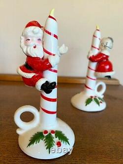 Vtg Lipper Mann ceramic Christmas candles with Santa & Mrs Claus salt pepper Japan