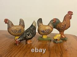 Vtg Lot Handcarved Painted Christmas German Erzgebirge Rooster Chicken Chick