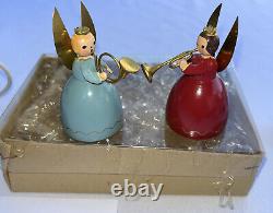 Vtg Lot of 2 West German Wood Angel Band Christmas Figurines Near Mint Condition