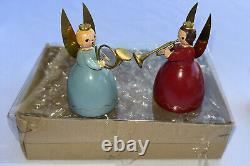 Vtg Lot of 2 West German Wood Angel Band Christmas Figurines Near Mint Condition