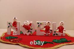 Vtg MCM Retro Christmas Pixie Elf NOEL Candle Holders Holt Howard Era Ceramic