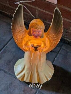 Vtg. Pair hard plastic large light up Christmas angels