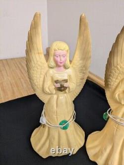 Vtg. Pair hard plastic large light up Christmas angels