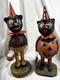 Vtg Paper Mache Lot Of 2 Halloween Black Cat Figurines Pumpkin Spider & Basket
