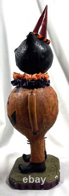 Vtg Paper Mache Lot Of 2 Halloween Black Cat Figurines Pumpkin Spider & Basket