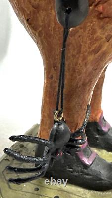 Vtg Paper Mache Lot Of 2 Halloween Black Cat Figurines Pumpkin Spider & Basket