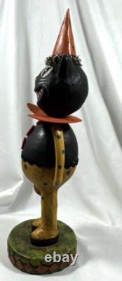 Vtg Paper Mache Lot Of 2 Halloween Black Cat Figurines Pumpkin Spider & Basket