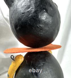 Vtg Paper Mache Lot Of 2 Halloween Black Cat Figurines Pumpkin Spider & Basket