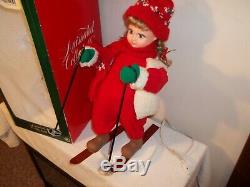 Vtg RARE SANTA'S BEST ANIMATED CHRISTMAS SNOW SKI GIRL IN BOX 21 Tall Working