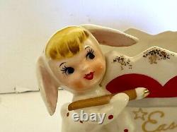 Vtg Rare Norcrest Easter Bunny Girl Planter Japan Figurine Ceramic Napco Lefton