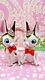 Vtg Set Of Two Christmas Reindeer Deer W Red Bow Ties Moon Eyes Kitsch Kawaii