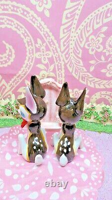 Vtg SET OF TWO Christmas Reindeer Deer W RED BOW TIES Moon EYES Kitsch Kawaii