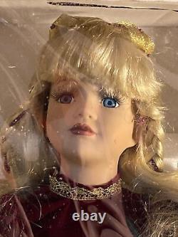 Vtg Santas Best Porcelain Animated Doll Maroon White Gown Blonde Hair 19
