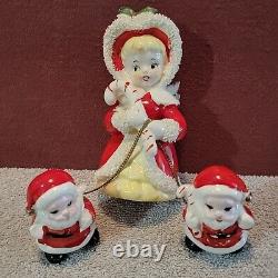 Vtg TILSO Japan Christmas Angel Spaghetti Trim with 2 Small Chained Santa Babies