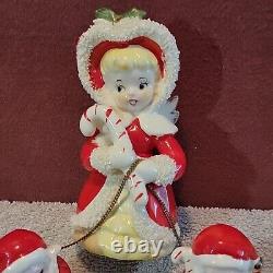 Vtg TILSO Japan Christmas Angel Spaghetti Trim with 2 Small Chained Santa Babies