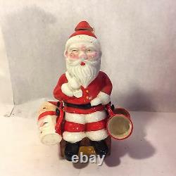 Vtg Xmas Cheer Ceramic Blushing Santa Claus Decanter w 4 Shot Mugs Dan Brechner